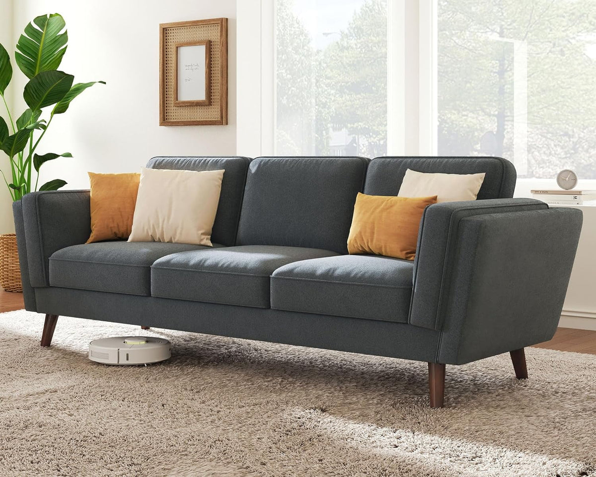 87 inch Dark Grey Deep Seat Sofa with Embedded Arm Pillow B670724