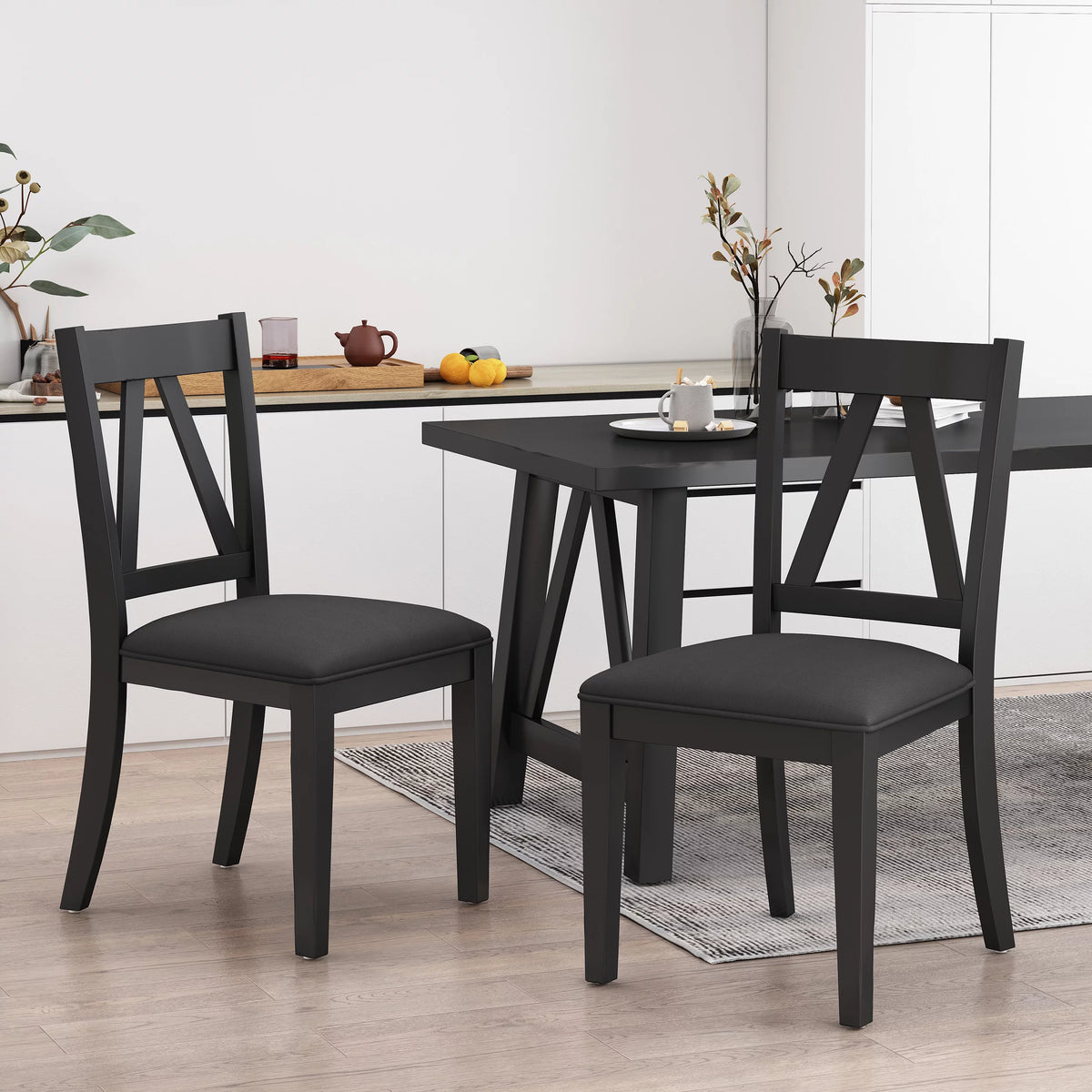 Black Faux Leather Wood Dining Chairs Set of 2 I544