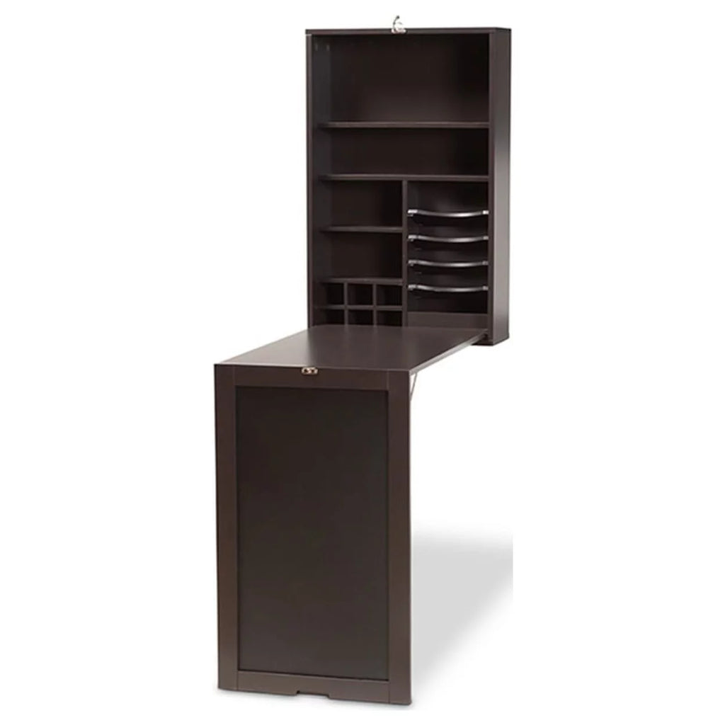Dark Brown Wood Wall-Mounted Folding Desk W8581