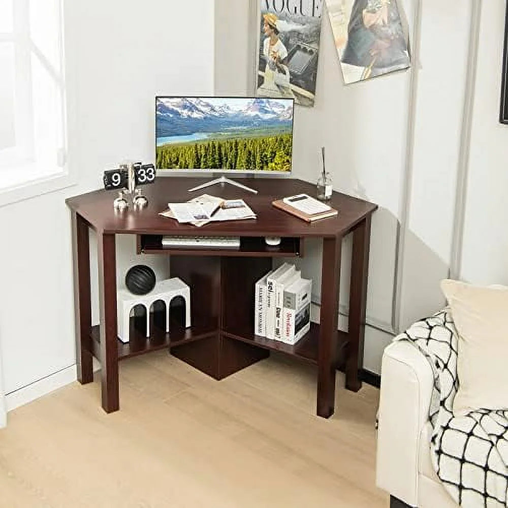 Corner Desk with Keyboard Tray and Shelves T742095