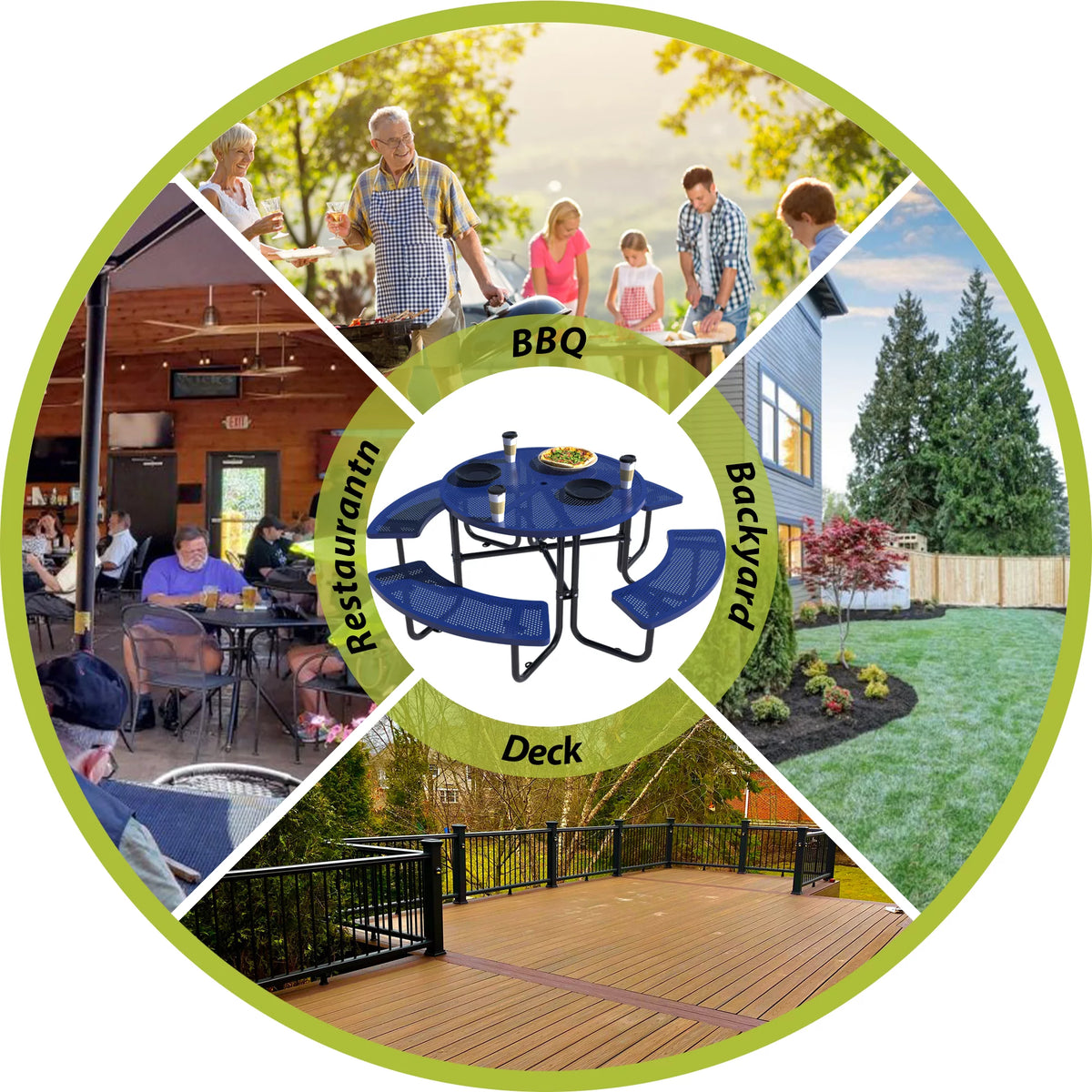 46'' Steel Round Picnic Table with Umbrella Hole U693746