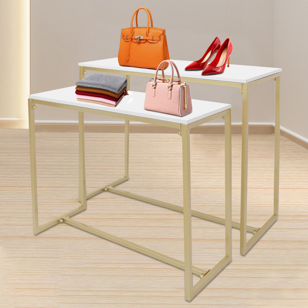 Gold Metal Nesting Tables Display Stand 2 Piece Set D618