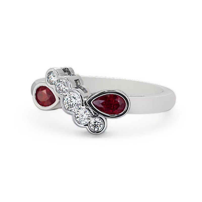 14K White Gold Eternity Band with Pear Cut Ruby and Diamond O303