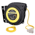 Retractable Heavy Duty 16AWG x 50' Extension Cord Reel with Glow Strip Cable and LED Light-Up Triple Tap Connector P45757