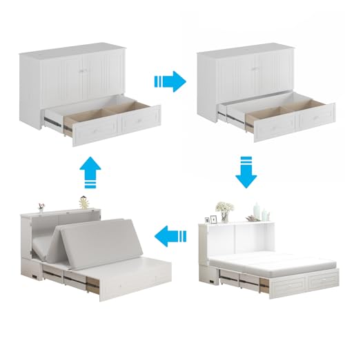 Queen Size White Murphy Bed Cabinet with USB Charging Station H88631