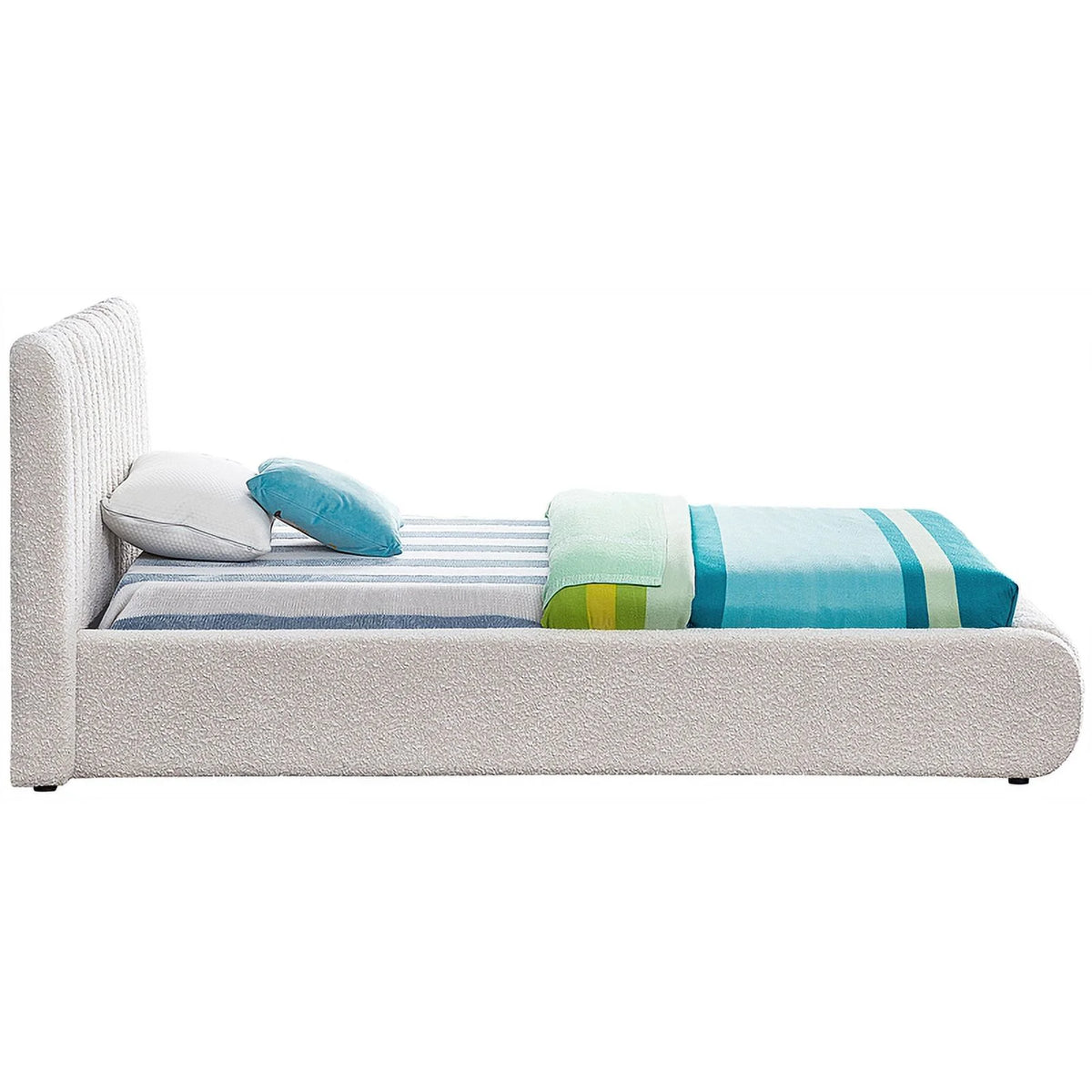 Cream Boucle Fabric Twin Bed P60823