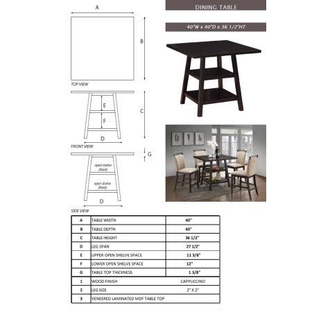 Cappuccino Wood Counter Height Dining Table with Storage Shelves F92045