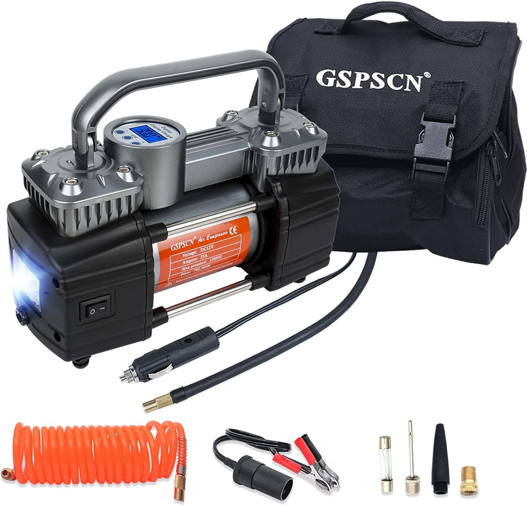 Portable Digital Car Tire Inflator 150Psi Auto Shut-Off Heavy Duty Double Cylinders 12V Air Compressor Pump with LED Light B591