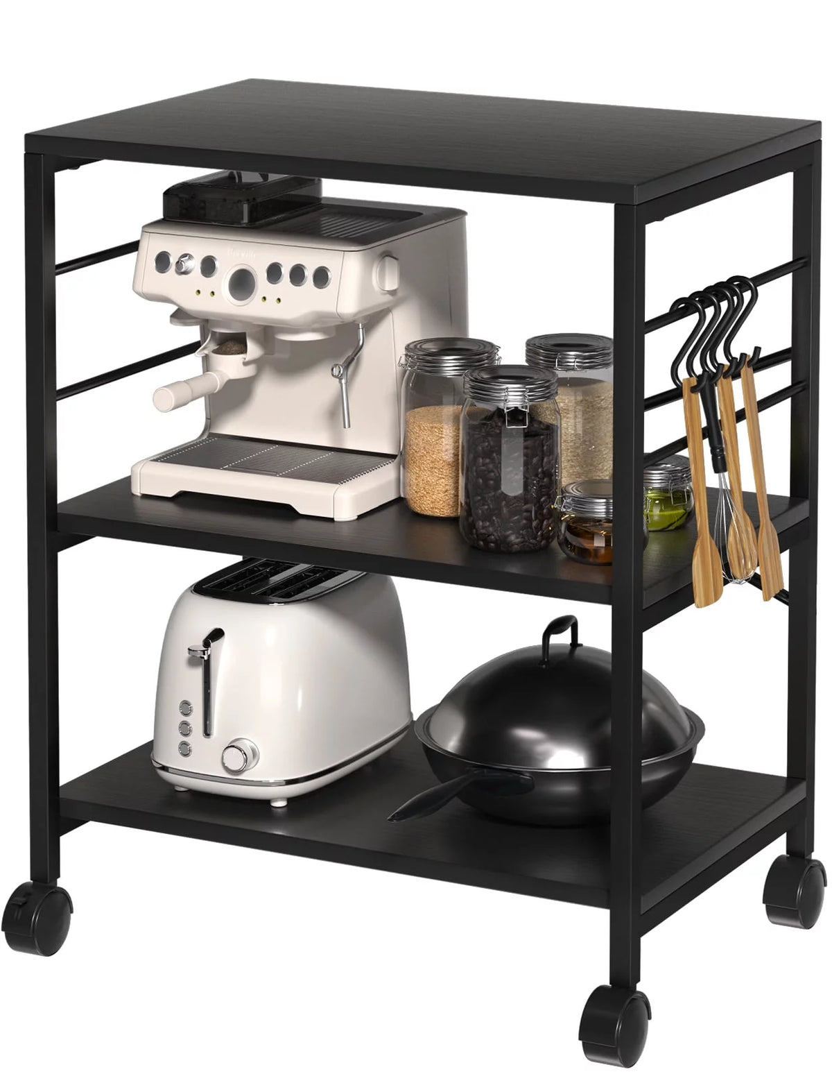3-Tier Rolling Kitchen Utility Cart with 5 Hooks M490