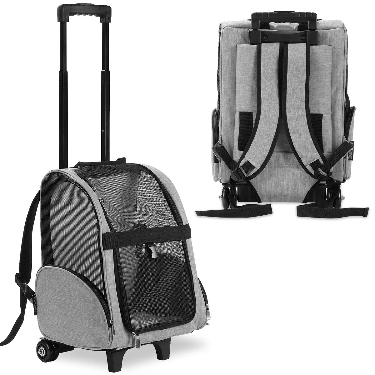 Heather Grey Pet Dog Travel Carrier Backpack with Wheels V471561
