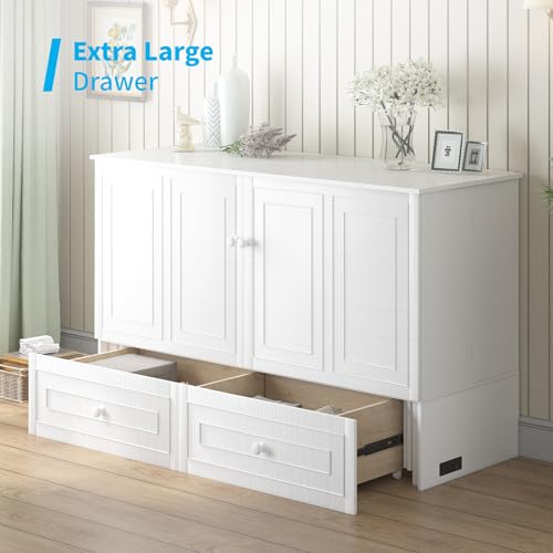 Queen Size White Murphy Bed Cabinet with USB Charging Station H88631