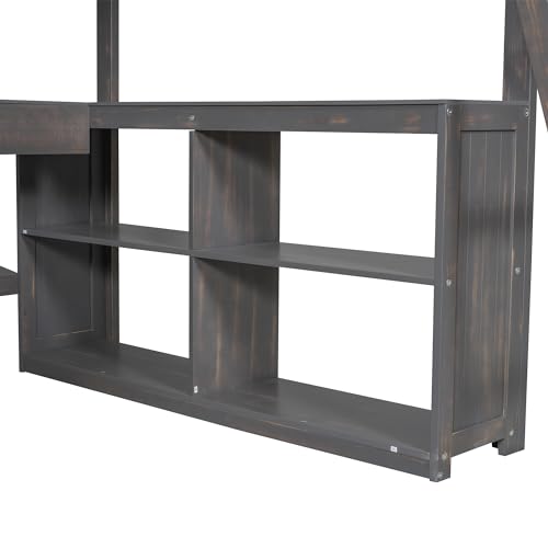 Full Size Solid Wood Loft Bed with Desk and Storage Drawers (White) E5788