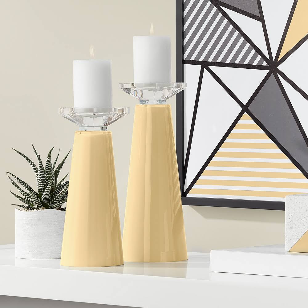 Gold Glass Pillar Candle Holders Set of 2 F6989
