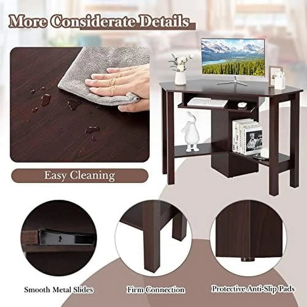 Corner Desk with Keyboard Tray and Shelves T742095