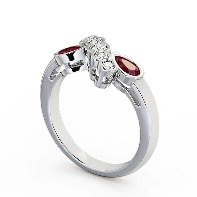 14K White Gold Eternity Band with Pear Cut Ruby and Diamond O303