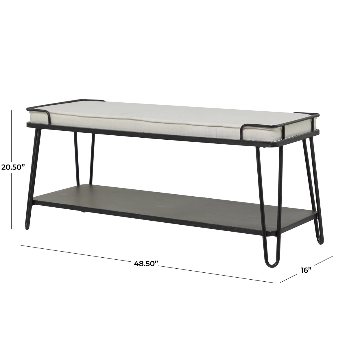 Metal Single Shelf Bench with White Upholstered Seat Q4537