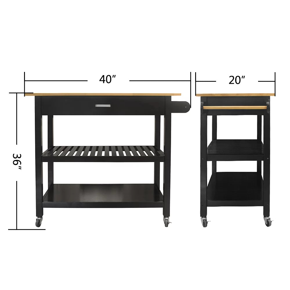 Black 3-Tier Kitchen Cart with Wheels L749