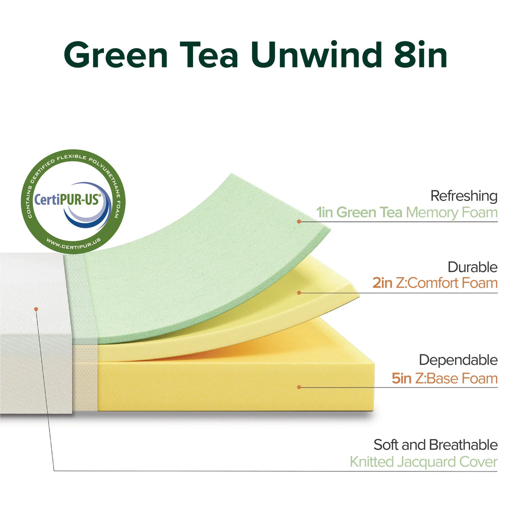 8 Green Tea Memory Foam Mattress Queen W7677