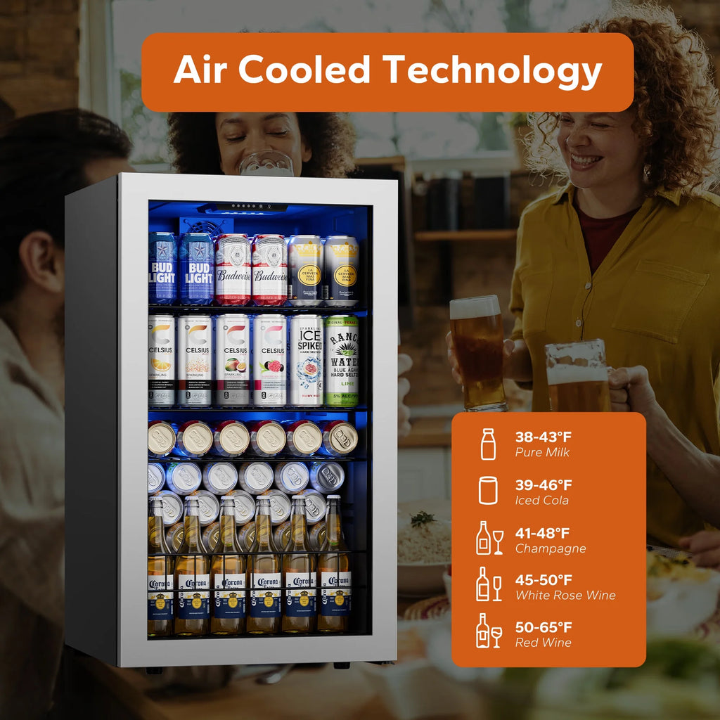 Beverage Refrigerator Cooler 102-140 Can Freestanding Mini Fridge with Glass Door F1949