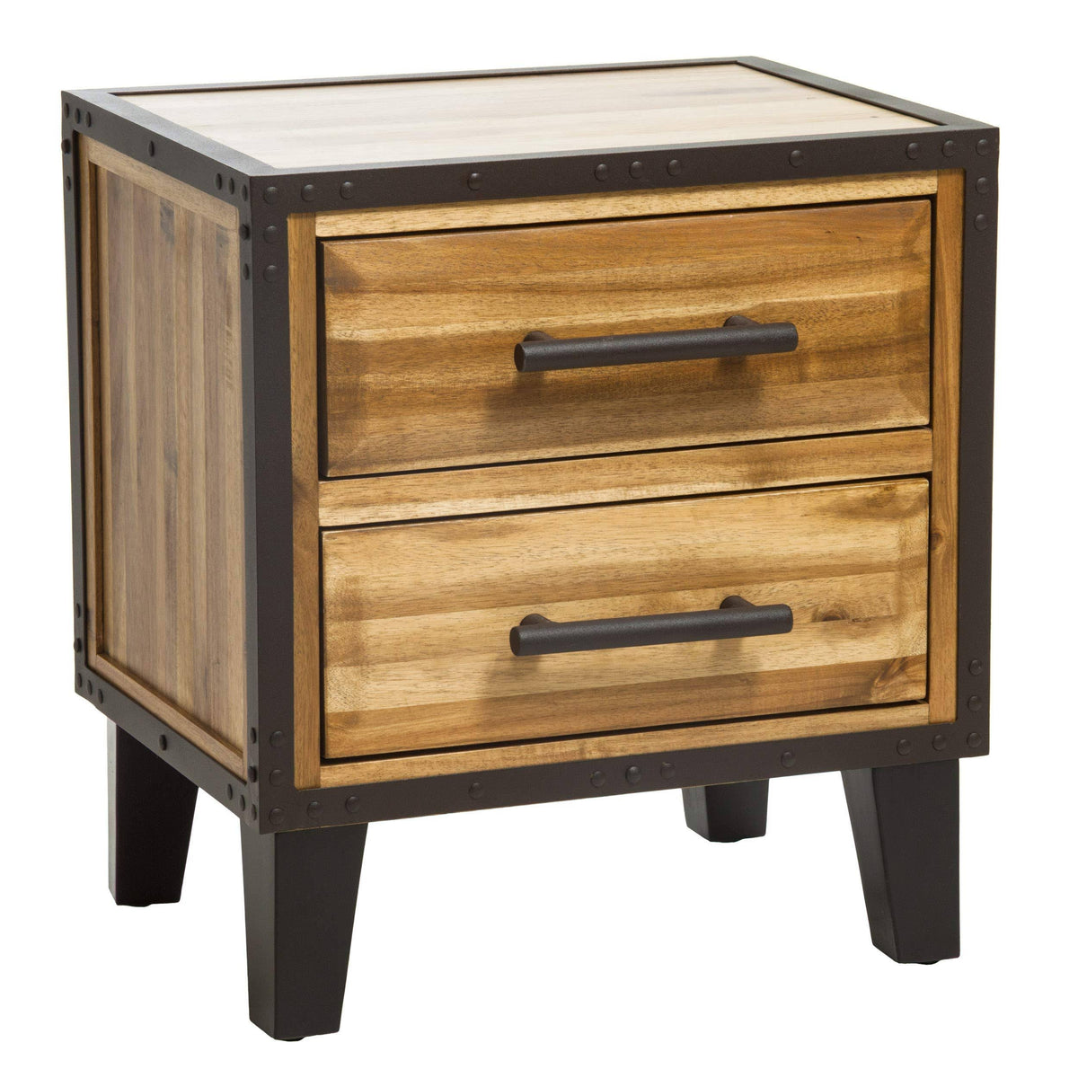 Natural Stained Acacia Wood Two Drawer Night Stand S994