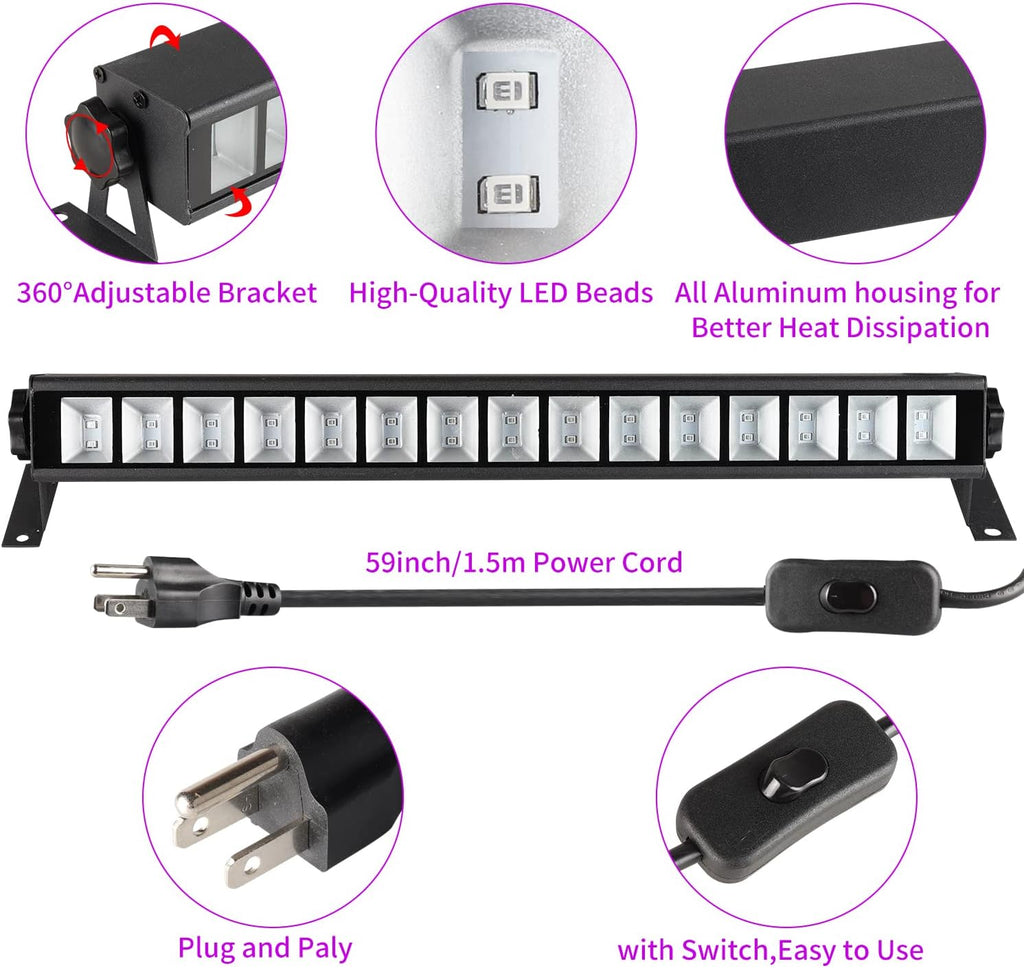 4 Pack 30W Black Light Bar with Switch, Plug and 5ft Cable T392