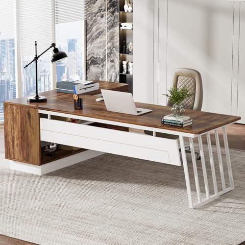 71-Inch L-Shaped Executive Desk with Cabinet and Drawers N1416