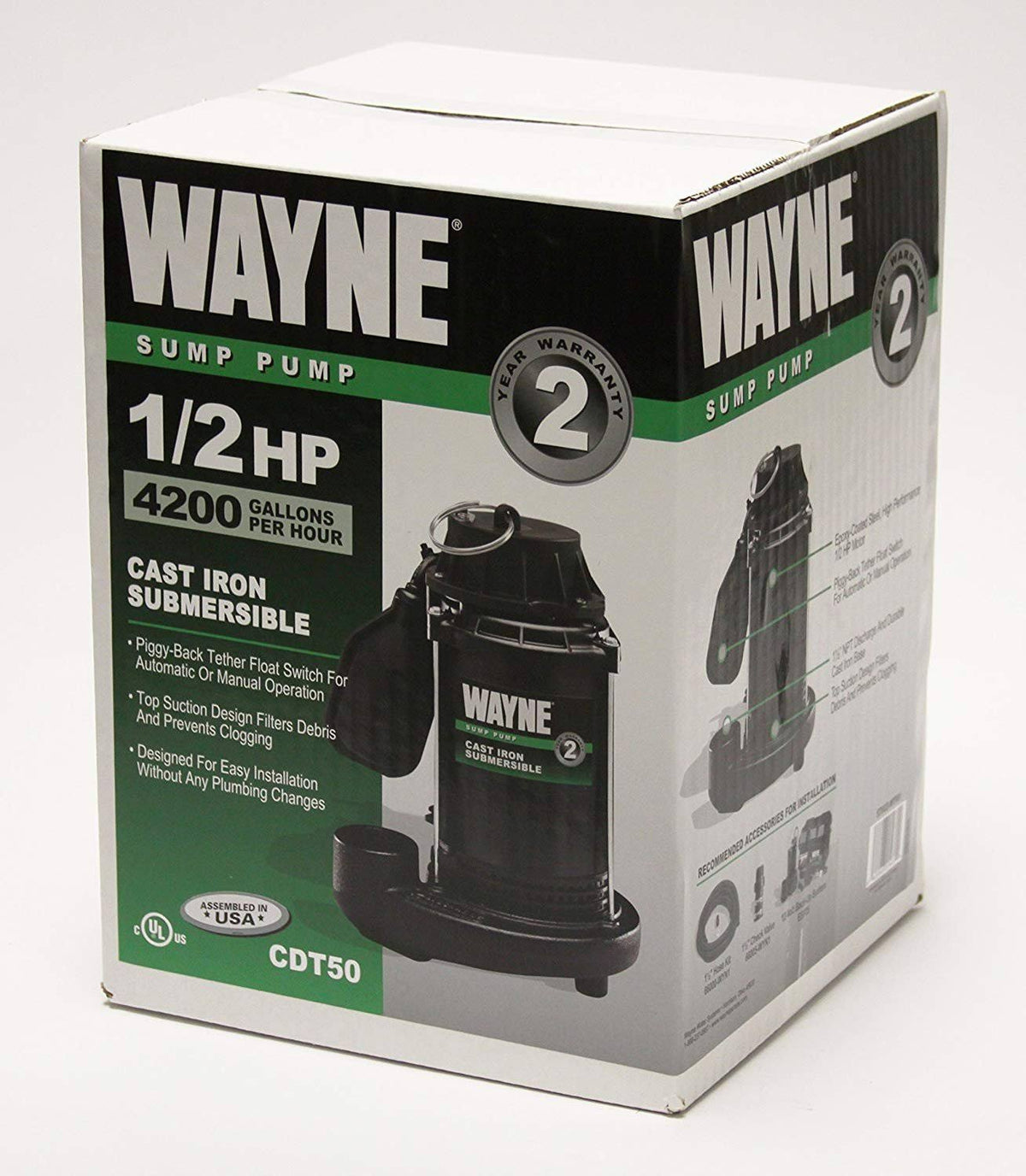 1/2 HP Cast-Iron Submersible Sump Pump W7525