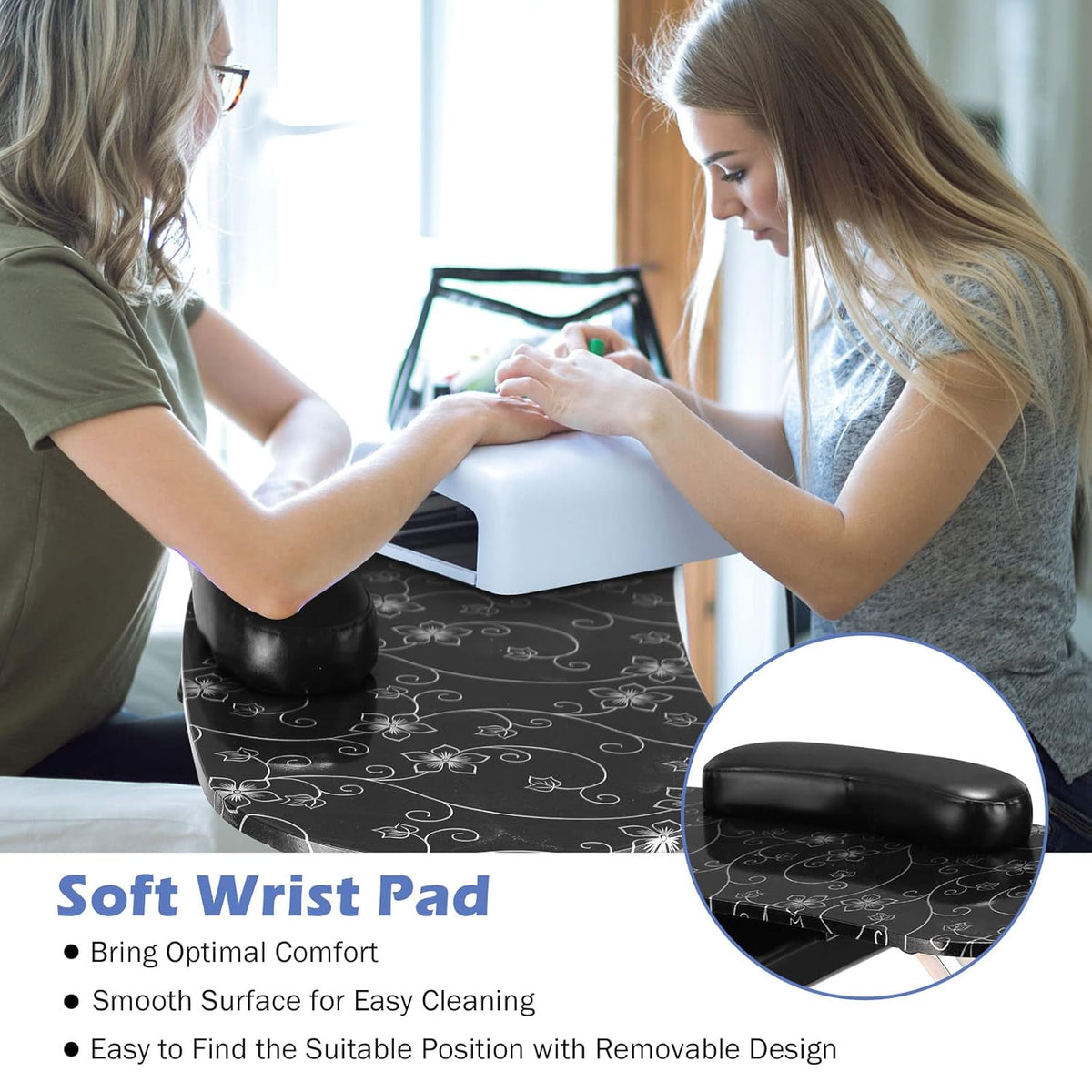 Black Portable Nail Table with Drawer and Casters S69783