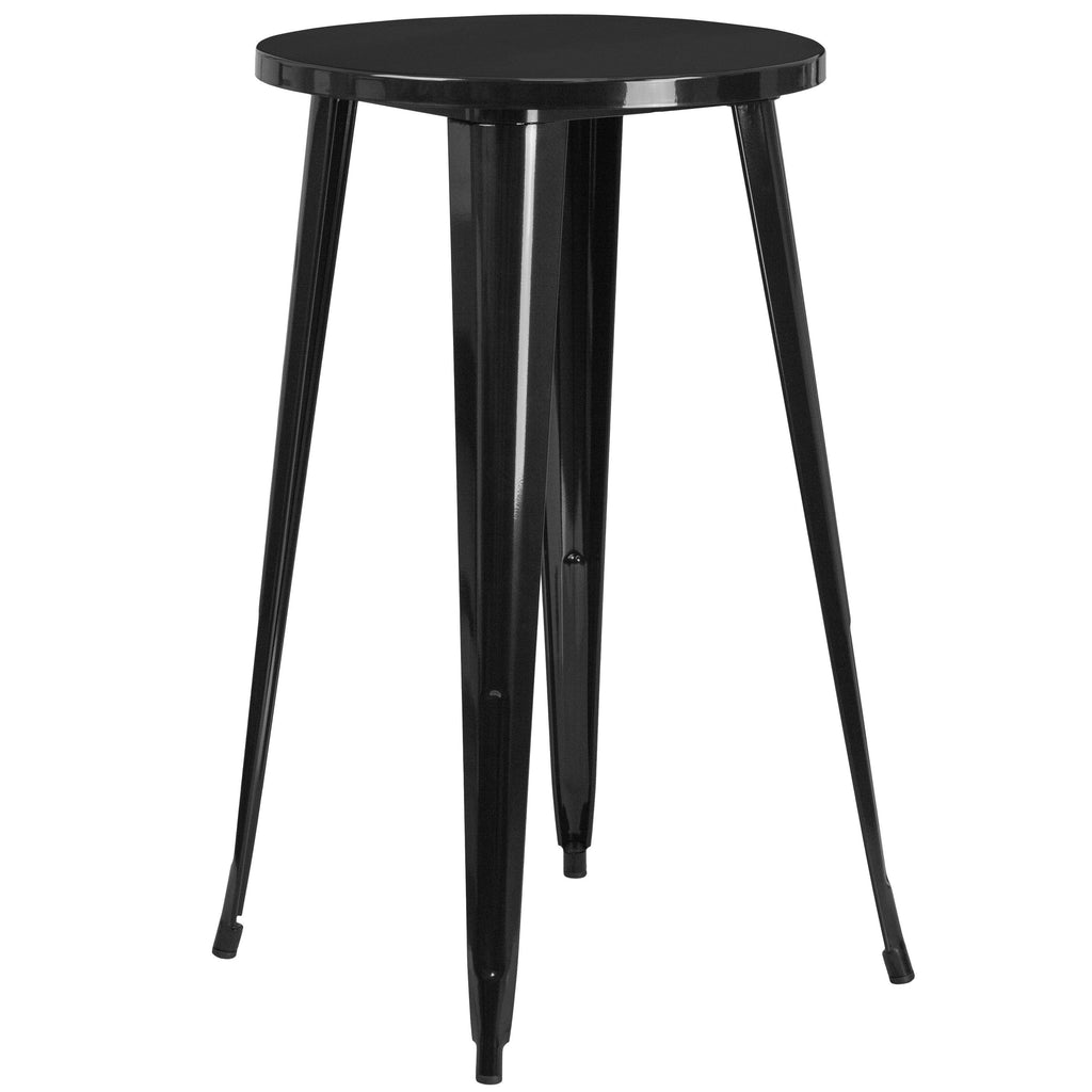 24-Inch Round Metal Indoor-Outdoor Bar Table Set with 4 Backless Barstools, Black F211
