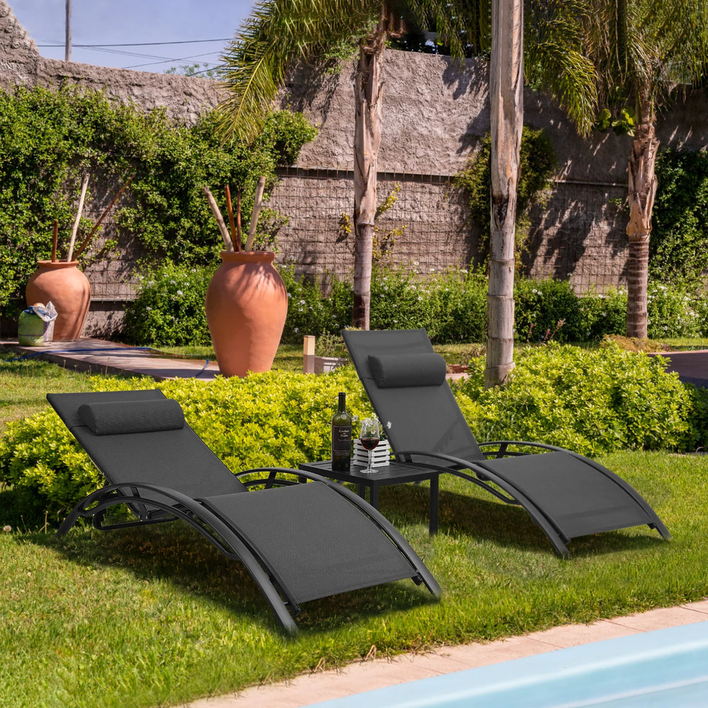 3pcs Aluminum Adjustable Chaise Lounge Chairs D376