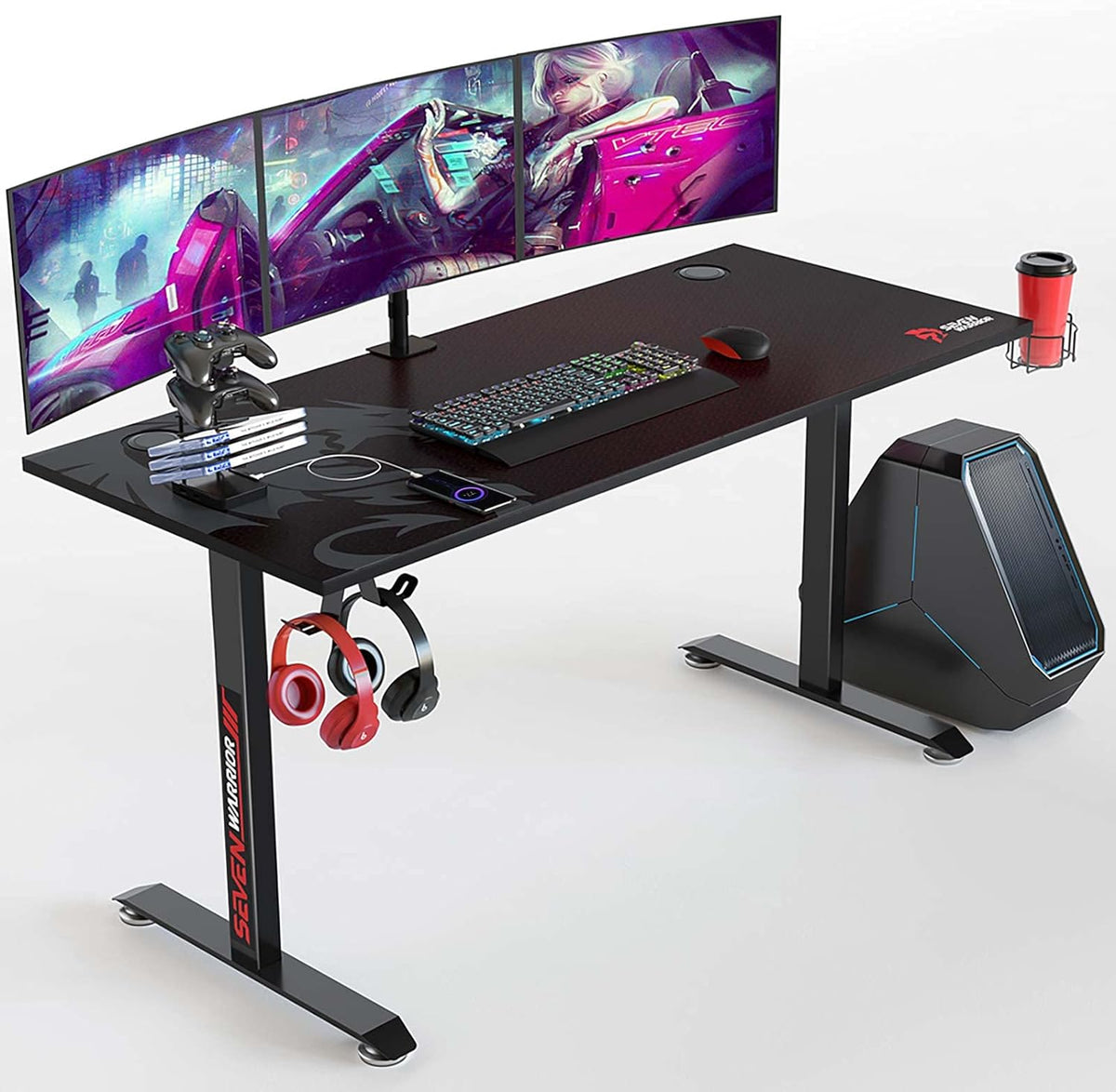 55 Inch T-Shaped Carbon Fiber Gaming Desk with Mouse Pad P2532
