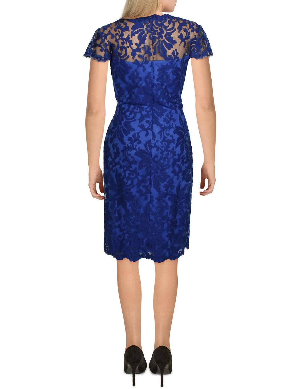 Blue Embroidered Cap Sleeves Cocktail Dress I3324