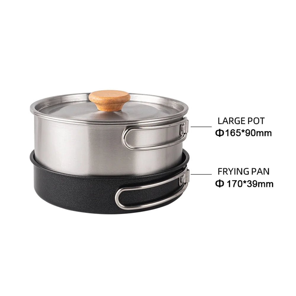 Stainless Steel Camping Cookware Set with Pot Frying Pan Kettle E568790