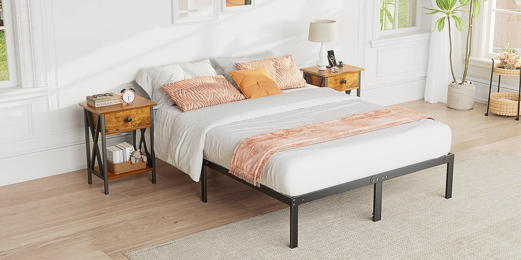 Queen Platform Bed Frame with Storage and Steel Slat Support K771998