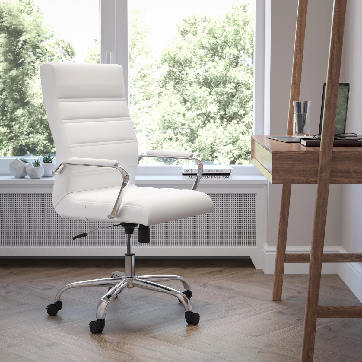 White High Back Executive Swivel Office Chair with Chrome Arms O6522