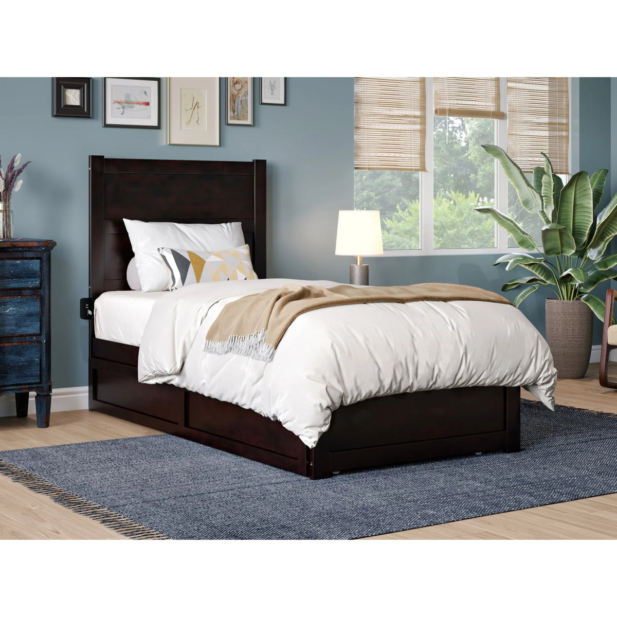 Twin Solid Wood Bed with Footboard and Trundle in Espresso V577205
