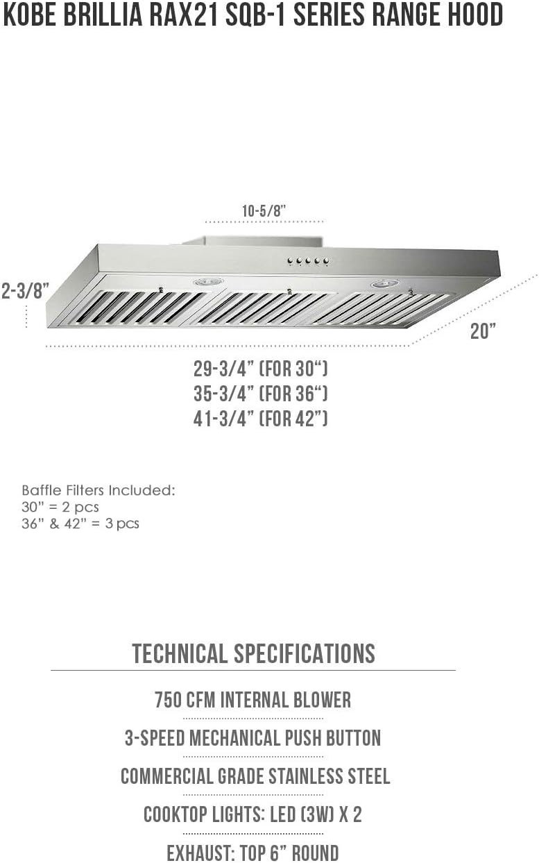 Under Cabinet Range Hood, 3-Speed, 750 CFM, Baffle Filters N8488