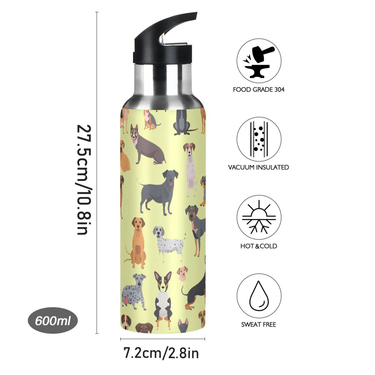 Cartoon Car Trucks Insulated Stainless Steel Water Bottle with Straw Lid 20 oz W781