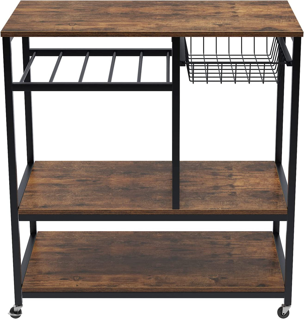 Black 3-Tier Baker's Rack Utility Shelf with Storage and Drawer B37736