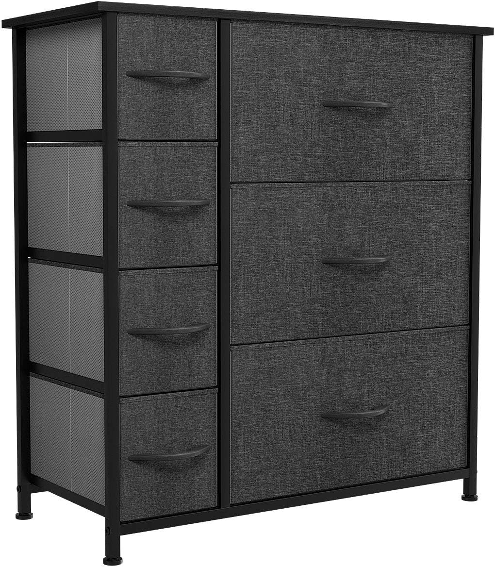 7 Drawers Fabric Dresser with Steel Frame and Wooden Top U857086
