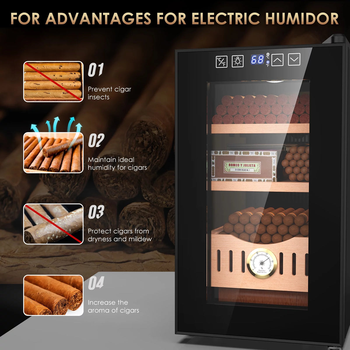 25L 200 Counts Electric Cigar Humidor Cabinet with Heating & Cooling Control N9465
