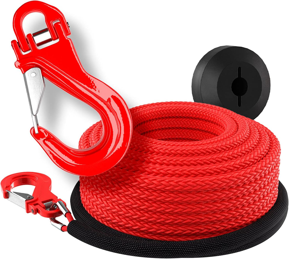 Synthetic Winch Line Rope with Hook and Rubber Stopper, Pack of 2 Z486318