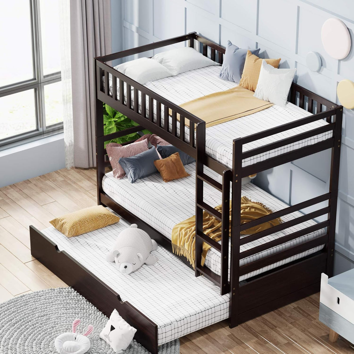 Twin Size Low Loft Bed with Slide, Storage Staircase, Safety Guardrails, Solid Pine Wood Bedframe, White F98576