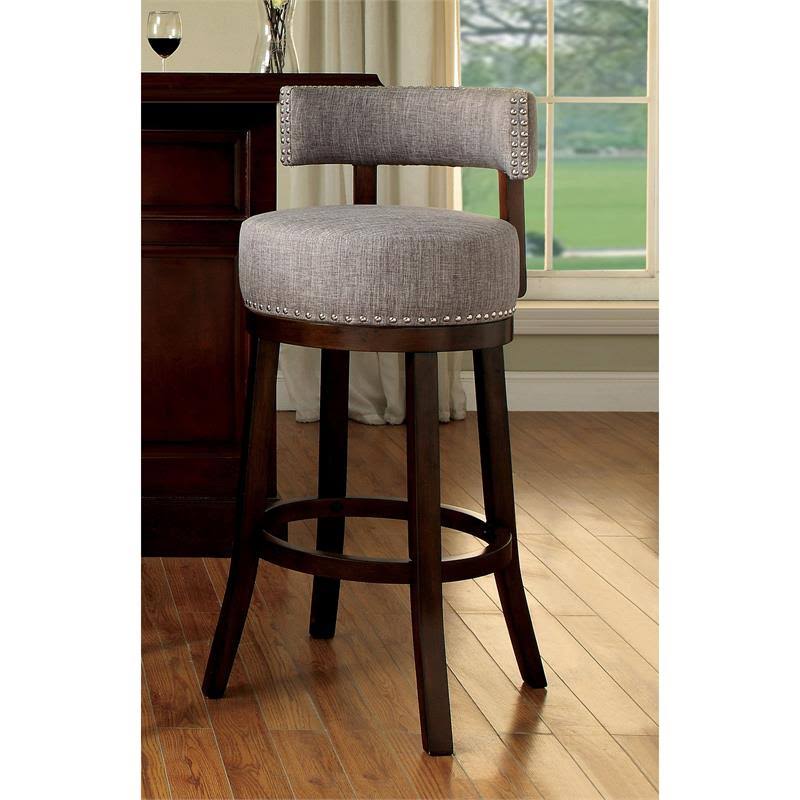 Light Gray Fabric Swivel Bar Stool (Set of 2) E4295