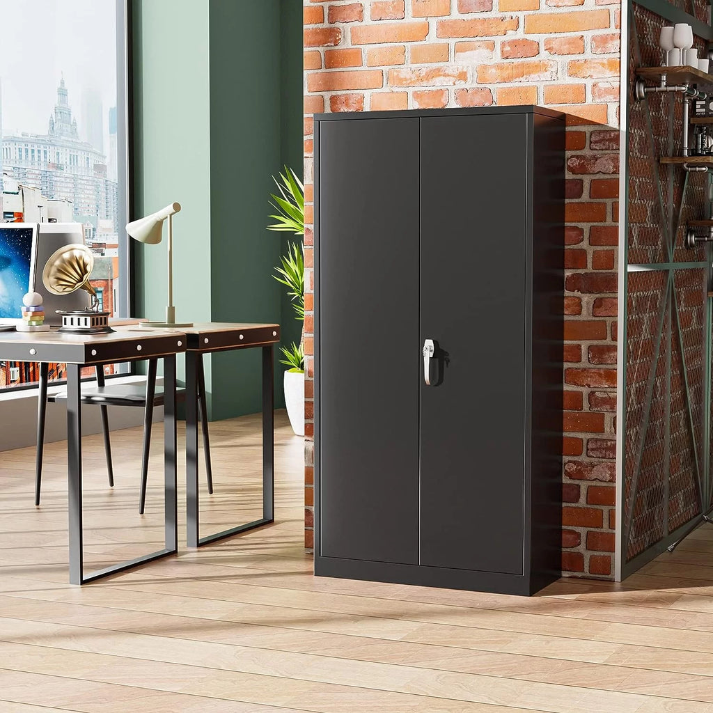 71 In Black Metal Storage Cabinet with Locking Doors and Adjustable Shelves I475945