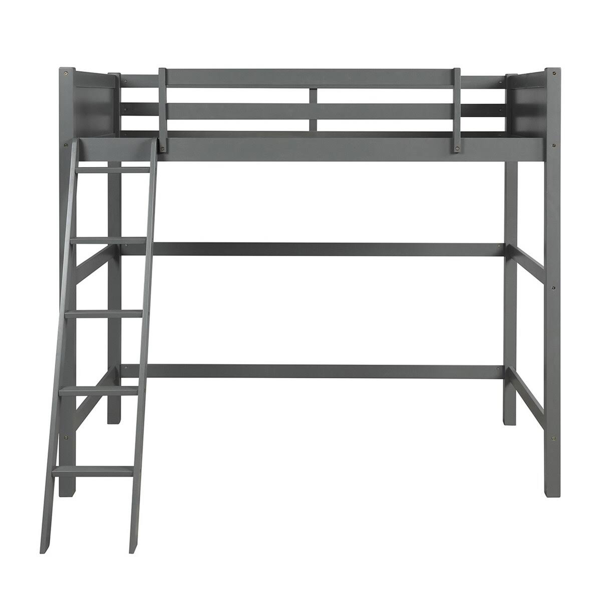 Grey Solid Wood Loft Bed with Angled Ladder Y506847