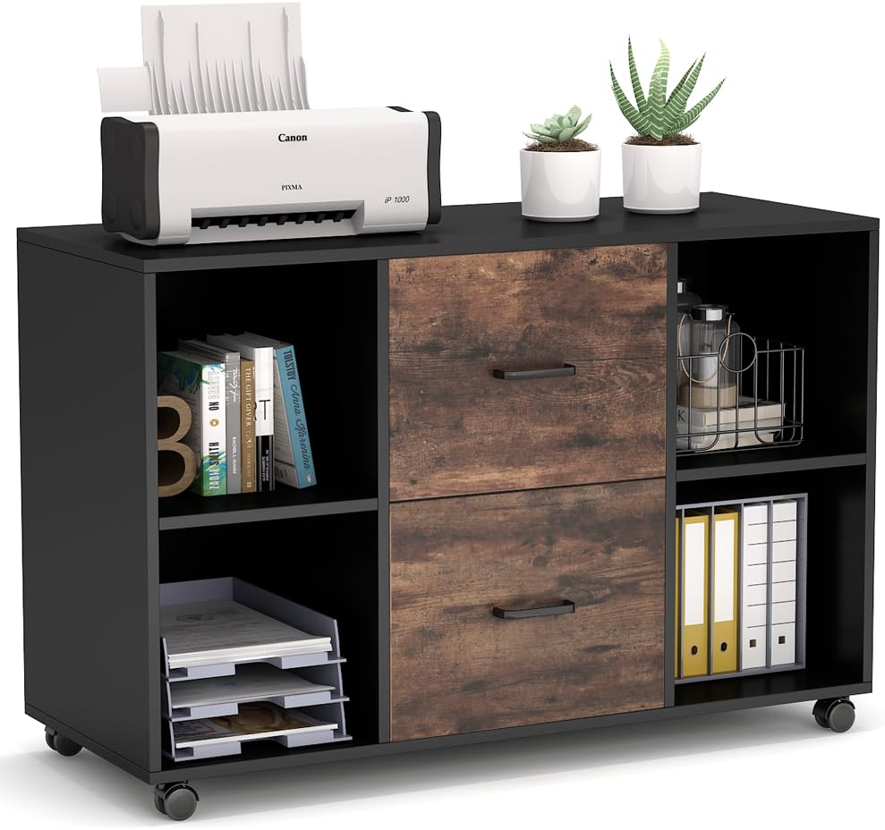 2 Drawer Wood File Cabinet with Wheels E1345