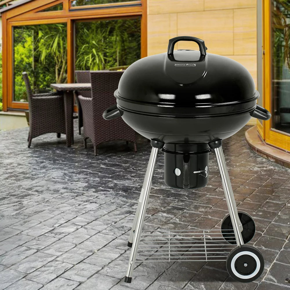 22" Round Portable Charcoal Kettle Grill with 2 Wheels, Black M668932