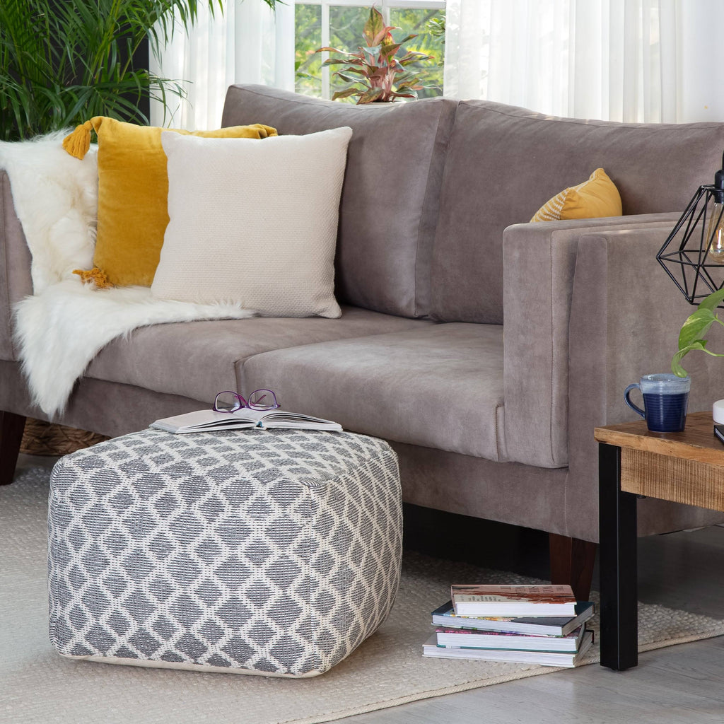 Gray & Ivory Pouf O2972