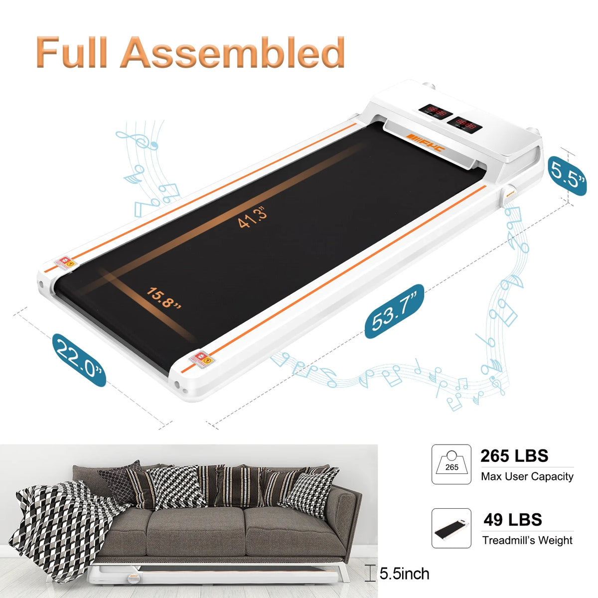 White Slim Under Desk Treadmill G453
